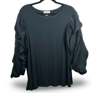 Calligraphe Ruffled‎ Balloon Sleeve Blouse Size 1X Statement Pleats Eyelet Lace